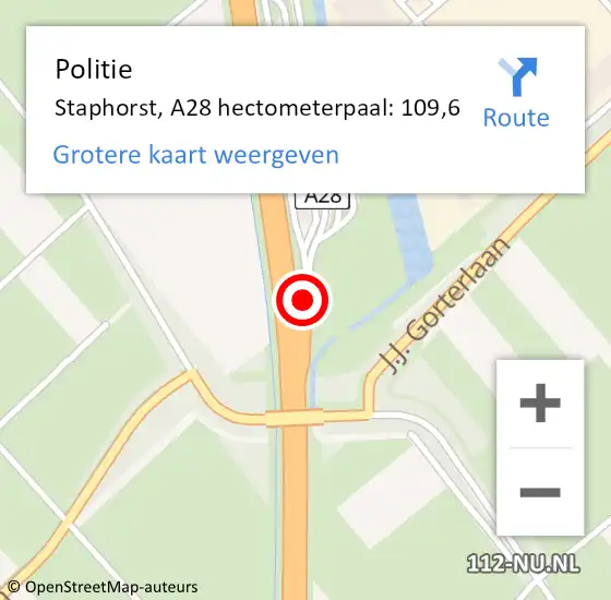 Locatie op kaart van de 112 melding: Politie Staphorst, A28 hectometerpaal: 109,6 op 15 juni 2023 08:01