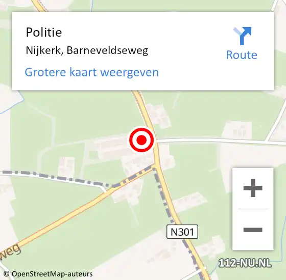 Locatie op kaart van de 112 melding: Politie Nijkerk, Barneveldseweg op 15 juni 2023 08:05