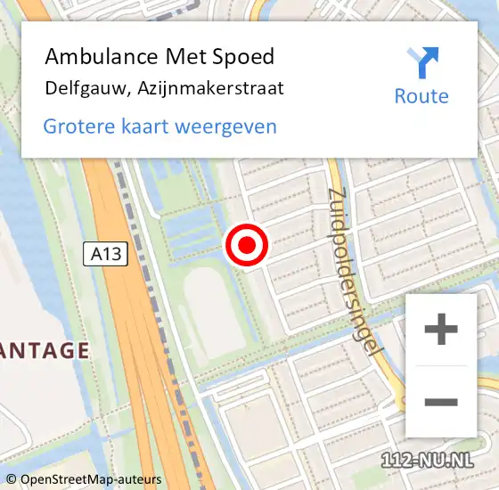 Locatie op kaart van de 112 melding: Ambulance Met Spoed Naar Delfgauw, Azijnmakerstraat op 15 juni 2023 08:35