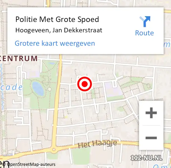 Locatie op kaart van de 112 melding: Politie Met Grote Spoed Naar Hoogeveen, Jan Dekkerstraat op 15 juni 2023 09:17