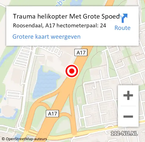 Locatie op kaart van de 112 melding: Trauma helikopter Met Grote Spoed Naar Roosendaal, A17 hectometerpaal: 24 op 15 juni 2023 09:22