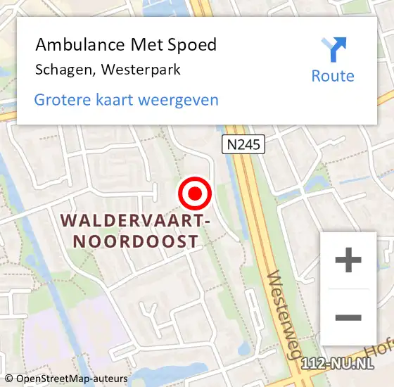 Locatie op kaart van de 112 melding: Ambulance Met Spoed Naar Schagen, Westerpark op 15 juni 2023 09:32