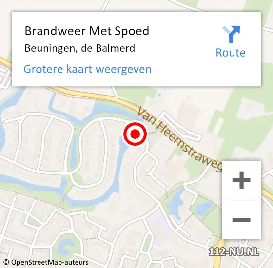 Locatie op kaart van de 112 melding: Brandweer Met Spoed Naar Beuningen, de Balmerd op 15 juni 2023 10:16