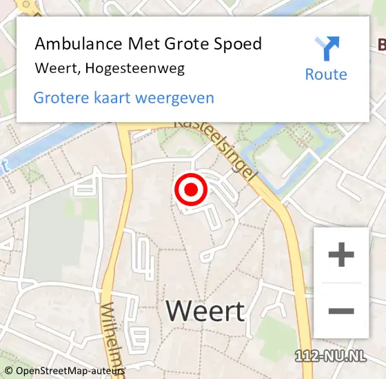 Locatie op kaart van de 112 melding: Ambulance Met Grote Spoed Naar Weert, Hogesteenweg op 29 augustus 2014 03:05