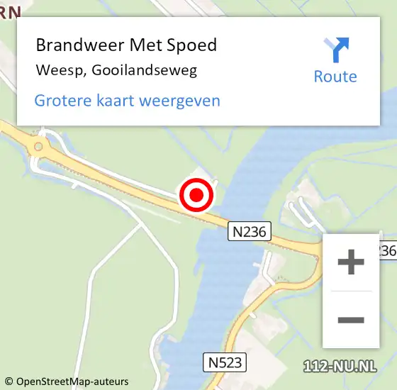 Locatie op kaart van de 112 melding: Brandweer Met Spoed Naar Weesp, Gooilandseweg op 15 juni 2023 10:45