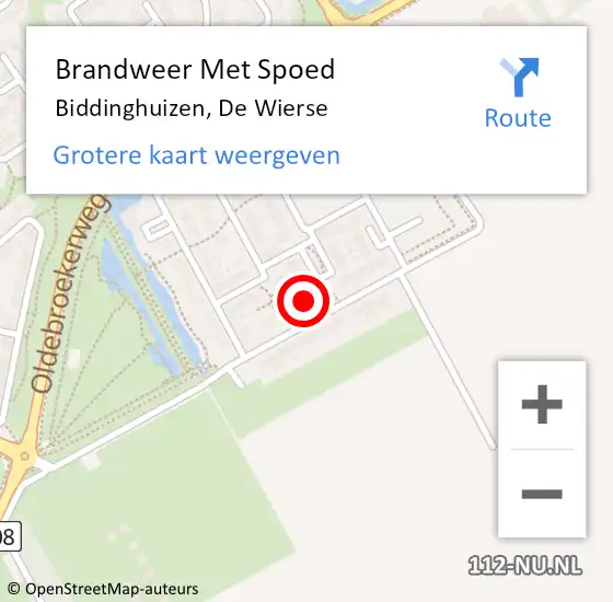 Locatie op kaart van de 112 melding: Brandweer Met Spoed Naar Biddinghuizen, De Wierse op 15 juni 2023 11:05