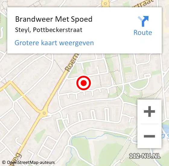 Locatie op kaart van de 112 melding: Brandweer Met Spoed Naar Steyl, Pottbeckerstraat op 15 juni 2023 11:14