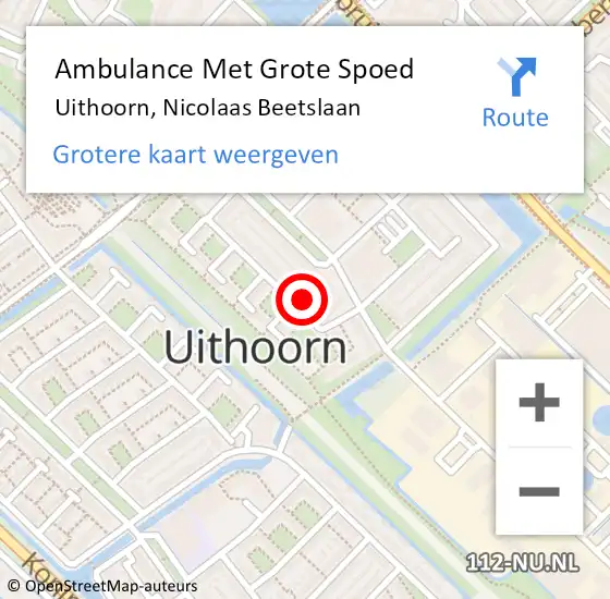 Locatie op kaart van de 112 melding: Ambulance Met Grote Spoed Naar Uithoorn, Nicolaas Beetslaan op 15 juni 2023 11:20