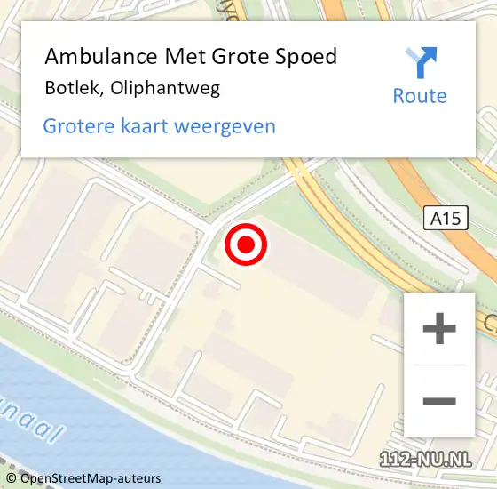 Locatie op kaart van de 112 melding: Ambulance Met Grote Spoed Naar Botlek, Oliphantweg op 15 juni 2023 11:39