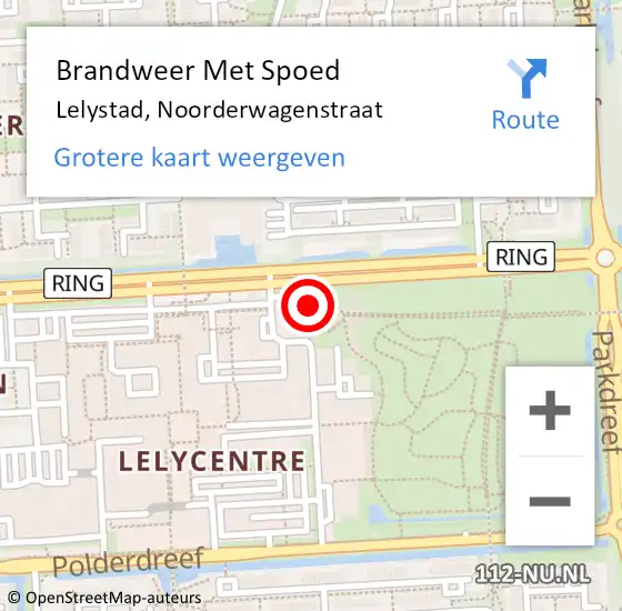 Locatie op kaart van de 112 melding: Brandweer Met Spoed Naar Lelystad, Noorderwagenstraat op 15 juni 2023 11:56