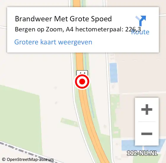 Locatie op kaart van de 112 melding: Brandweer Met Grote Spoed Naar Bergen op Zoom, A4 hectometerpaal: 226,3 op 15 juni 2023 12:03