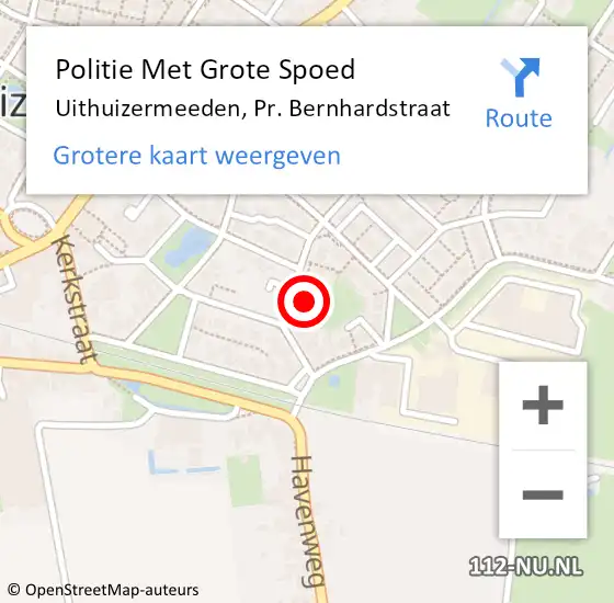 Locatie op kaart van de 112 melding: Politie Met Grote Spoed Naar Uithuizermeeden, Pr. Bernhardstraat op 15 juni 2023 12:11