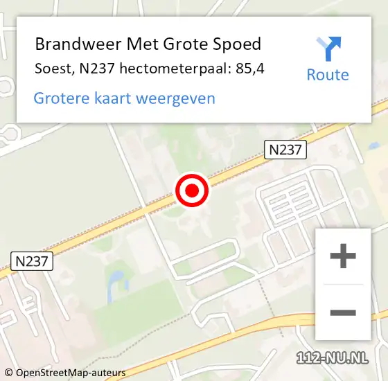 Locatie op kaart van de 112 melding: Brandweer Met Grote Spoed Naar Soest, N237 hectometerpaal: 85,4 op 15 juni 2023 12:30