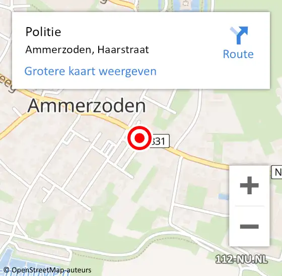 Locatie op kaart van de 112 melding: Politie Ammerzoden, Haarstraat op 15 juni 2023 12:55