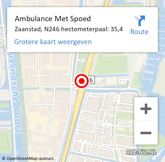 Locatie op kaart van de 112 melding: Ambulance Met Spoed Naar Zaanstad, N246 hectometerpaal: 35,4 op 15 juni 2023 13:10
