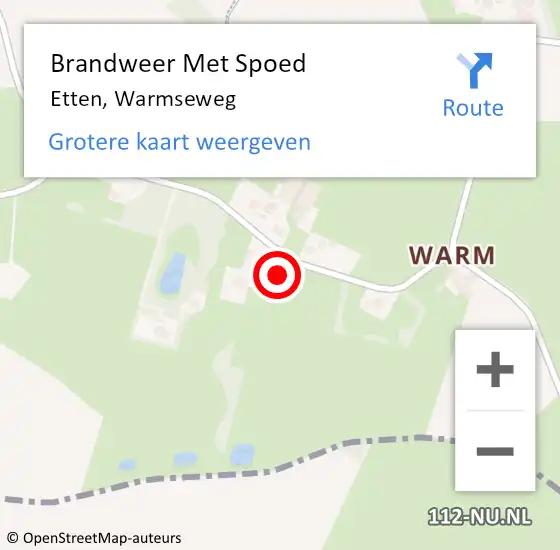 Locatie op kaart van de 112 melding: Brandweer Met Spoed Naar Etten, Warmseweg op 15 juni 2023 13:10