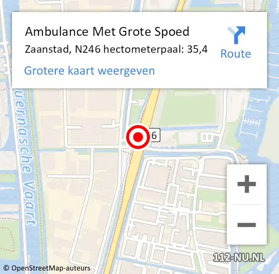 Locatie op kaart van de 112 melding: Ambulance Met Grote Spoed Naar Zaanstad, N246 hectometerpaal: 35,4 op 15 juni 2023 13:13