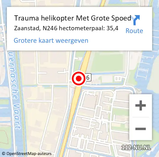 Locatie op kaart van de 112 melding: Trauma helikopter Met Grote Spoed Naar Zaanstad, N246 hectometerpaal: 35,4 op 15 juni 2023 13:16