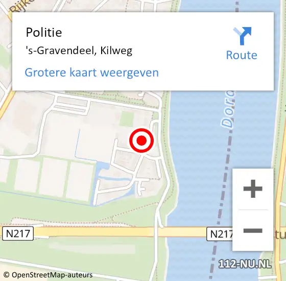 Locatie op kaart van de 112 melding: Politie 's-Gravendeel, Kilweg op 15 juni 2023 13:32