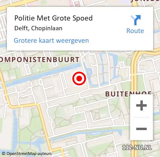 Locatie op kaart van de 112 melding: Politie Met Grote Spoed Naar Delft, Chopinlaan op 15 juni 2023 13:38