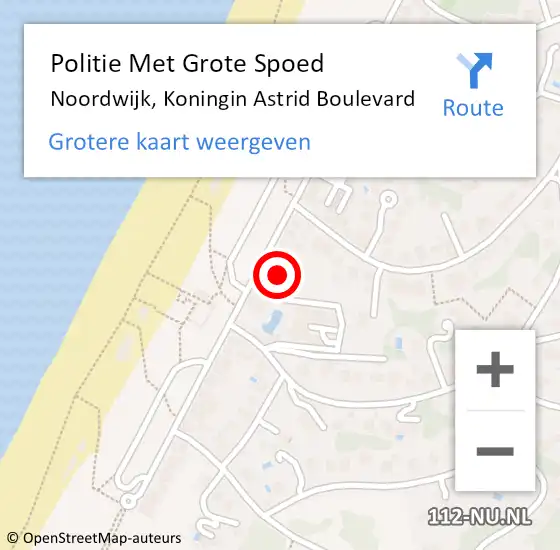 Locatie op kaart van de 112 melding: Politie Met Grote Spoed Naar Noordwijk, Koningin Astrid Boulevard op 15 juni 2023 14:05