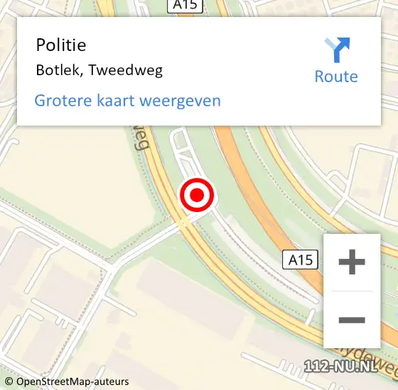 Locatie op kaart van de 112 melding: Politie Botlek, Tweedweg op 15 juni 2023 14:12