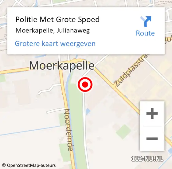 Locatie op kaart van de 112 melding: Politie Met Grote Spoed Naar Moerkapelle, Julianaweg op 15 juni 2023 14:12