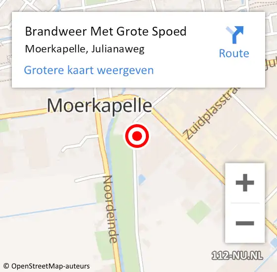 Locatie op kaart van de 112 melding: Brandweer Met Grote Spoed Naar Moerkapelle, Julianaweg op 15 juni 2023 14:12