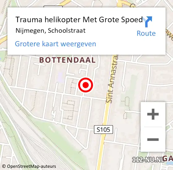 Locatie op kaart van de 112 melding: Trauma helikopter Met Grote Spoed Naar Nijmegen, Schoolstraat op 15 juni 2023 14:13