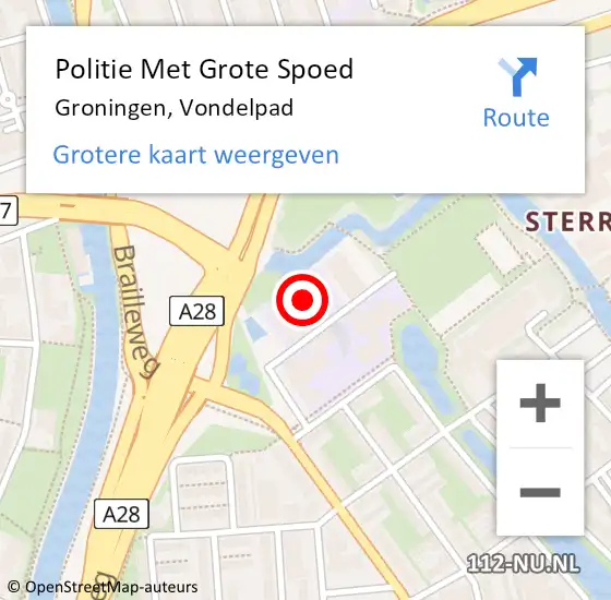 Locatie op kaart van de 112 melding: Politie Met Grote Spoed Naar Groningen, Vondelpad op 15 juni 2023 14:13