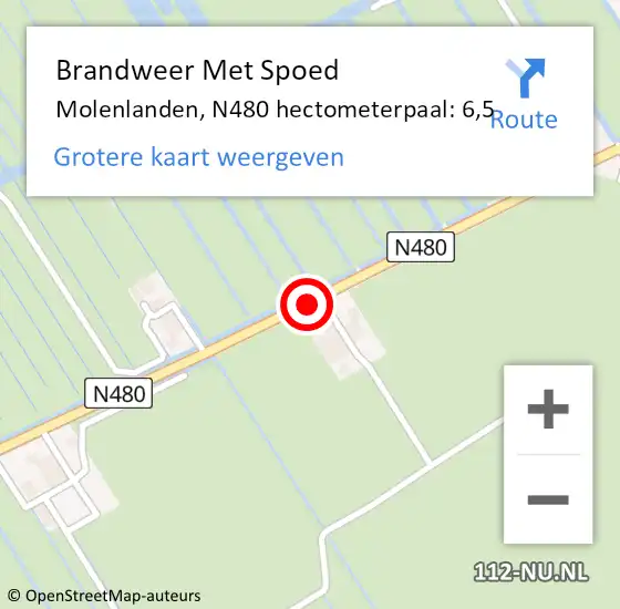 Locatie op kaart van de 112 melding: Brandweer Met Spoed Naar Molenlanden, N480 hectometerpaal: 6,5 op 15 juni 2023 14:30