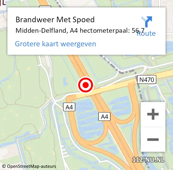 Locatie op kaart van de 112 melding: Brandweer Met Spoed Naar Midden-Delfland, A4 hectometerpaal: 56,7 op 15 juni 2023 15:01