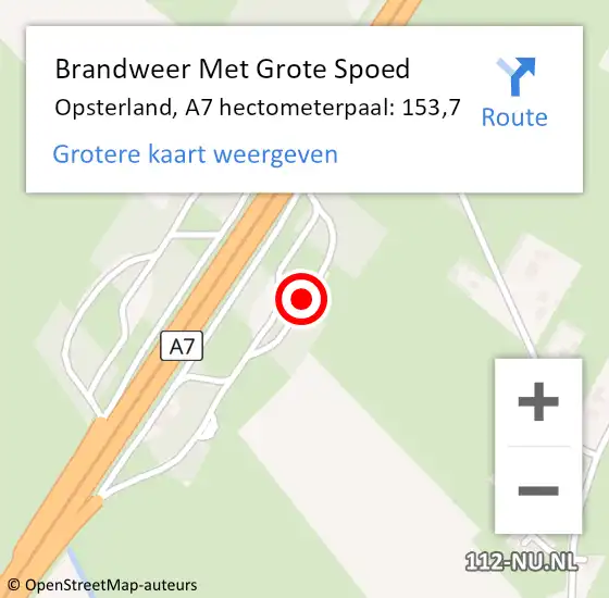 Locatie op kaart van de 112 melding: Brandweer Met Grote Spoed Naar Opsterland, A7 hectometerpaal: 153,7 op 15 juni 2023 15:10