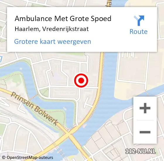 Locatie op kaart van de 112 melding: Ambulance Met Grote Spoed Naar Haarlem, Vredenrijkstraat op 15 juni 2023 15:10