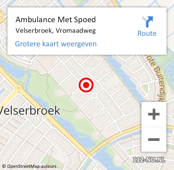 Locatie op kaart van de 112 melding: Ambulance Met Spoed Naar Velserbroek, Vromaadweg op 15 juni 2023 15:44