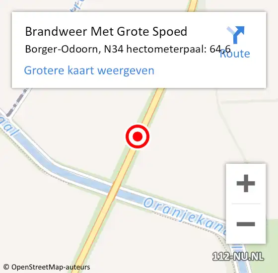 Locatie op kaart van de 112 melding: Brandweer Met Grote Spoed Naar Borger-Odoorn, N34 hectometerpaal: 64,6 op 15 juni 2023 15:50