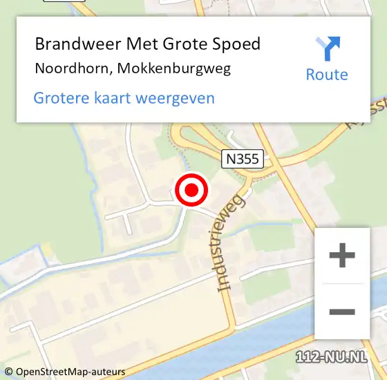 Locatie op kaart van de 112 melding: Brandweer Met Grote Spoed Naar Noordhorn, Mokkenburgweg op 15 juni 2023 15:52