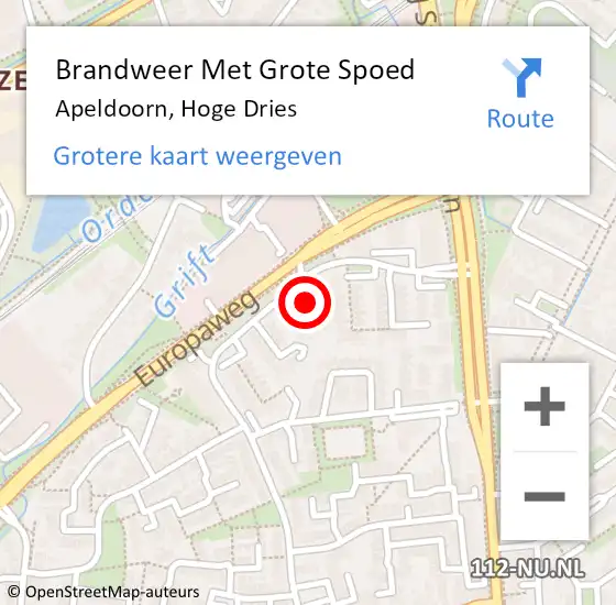 Locatie op kaart van de 112 melding: Brandweer Met Grote Spoed Naar Apeldoorn, Hoge Dries op 15 juni 2023 16:00