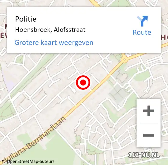 Locatie op kaart van de 112 melding: Politie Hoensbroek, Alofsstraat op 15 juni 2023 16:05