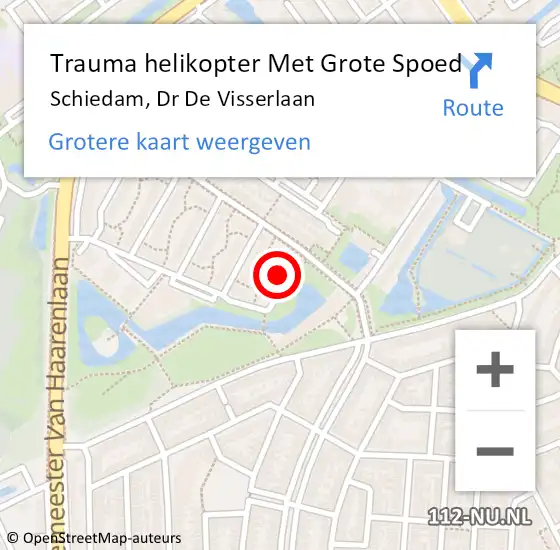 Locatie op kaart van de 112 melding: Trauma helikopter Met Grote Spoed Naar Schiedam, Dr De Visserlaan op 15 juni 2023 16:26