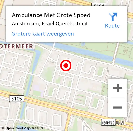 Locatie op kaart van de 112 melding: Ambulance Met Grote Spoed Naar Amsterdam, Israël Queridostraat op 15 juni 2023 16:33