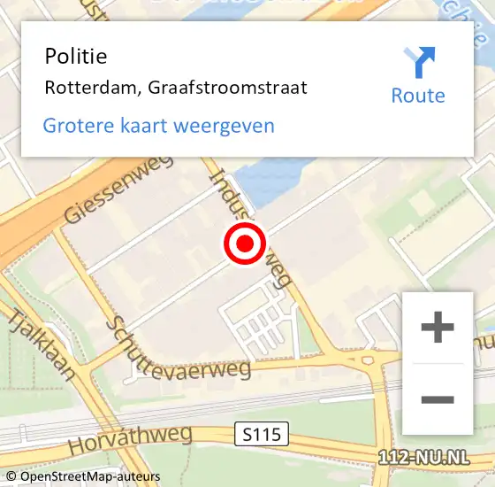 Locatie op kaart van de 112 melding: Politie Rotterdam, Graafstroomstraat op 15 juni 2023 16:36