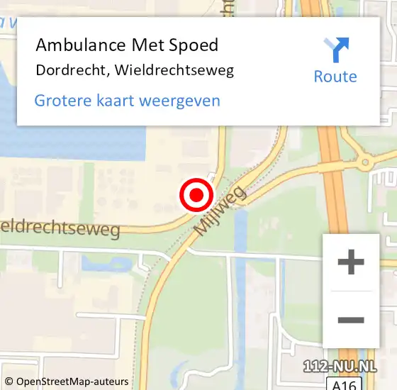 Locatie op kaart van de 112 melding: Ambulance Met Spoed Naar Dordrecht, Wieldrechtseweg op 15 juni 2023 16:41