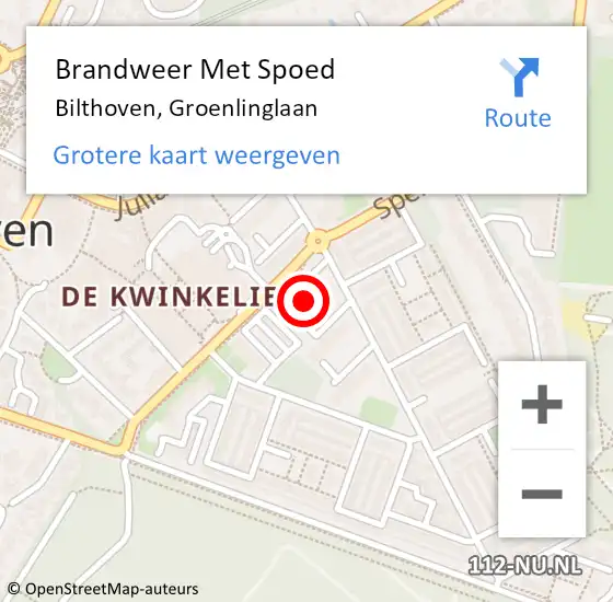 Locatie op kaart van de 112 melding: Brandweer Met Spoed Naar Bilthoven, Groenlinglaan op 15 juni 2023 17:08