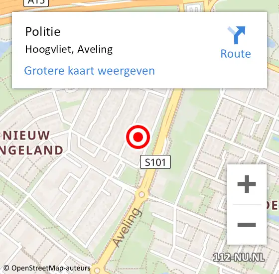 Locatie op kaart van de 112 melding: Politie Hoogvliet, Aveling op 15 juni 2023 17:23