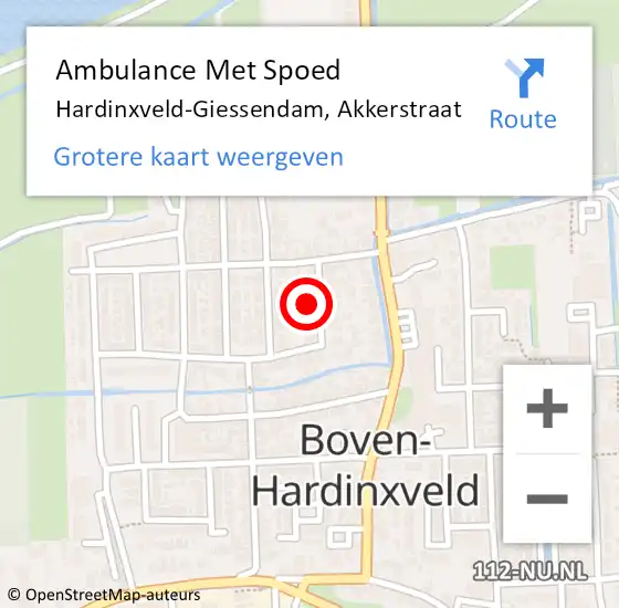 Locatie op kaart van de 112 melding: Ambulance Met Spoed Naar Hardinxveld-Giessendam, Akkerstraat op 15 juni 2023 17:57