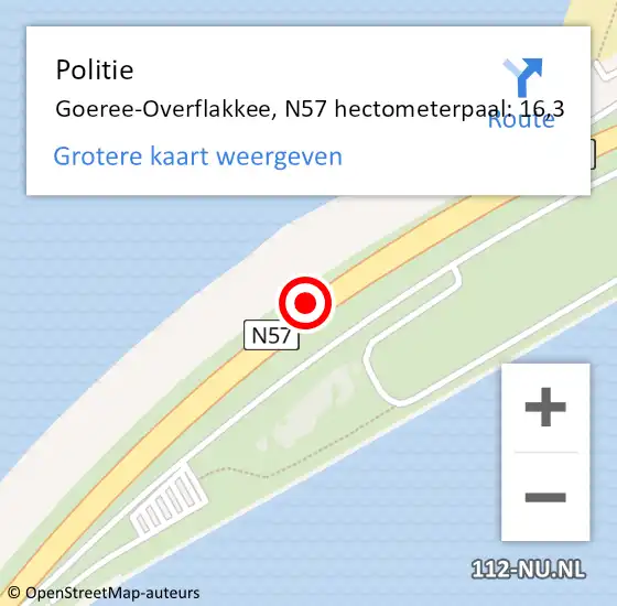 Locatie op kaart van de 112 melding: Politie Goeree-Overflakkee, N57 hectometerpaal: 16,3 op 15 juni 2023 18:04