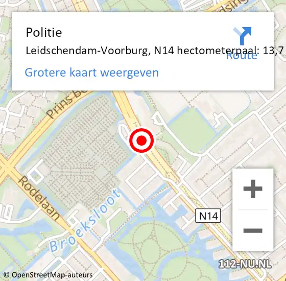 Locatie op kaart van de 112 melding: Politie Leidschendam-Voorburg, N14 hectometerpaal: 13,7 op 15 juni 2023 18:08