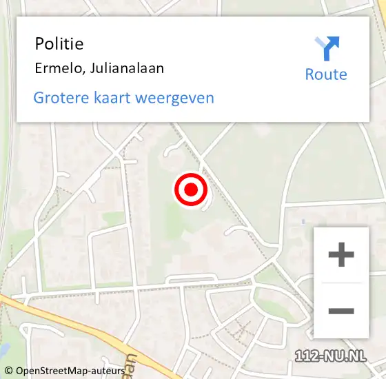 Locatie op kaart van de 112 melding: Politie Ermelo, Julianalaan op 15 juni 2023 18:11