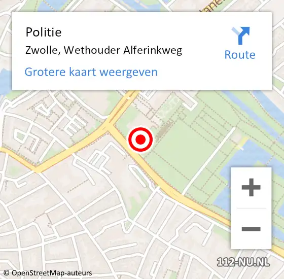 Locatie op kaart van de 112 melding: Politie Zwolle, Wethouder Alferinkweg op 15 juni 2023 18:11